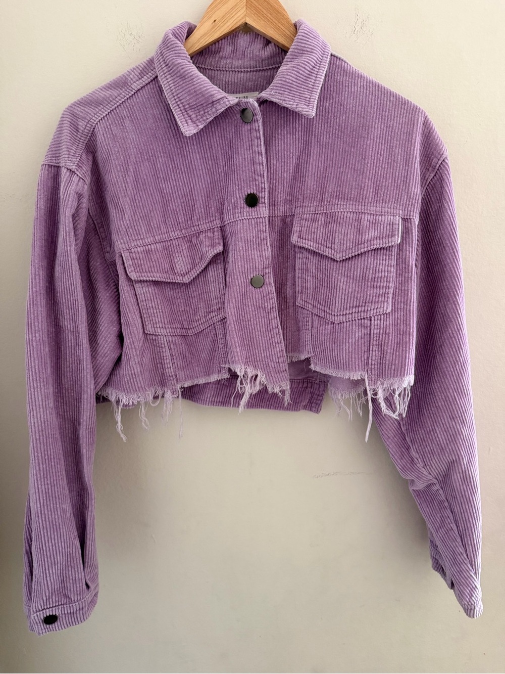 12TH TRIBE Raw Hem Distressed Cropped Cotton Corduroy Jacket Lavender Size M